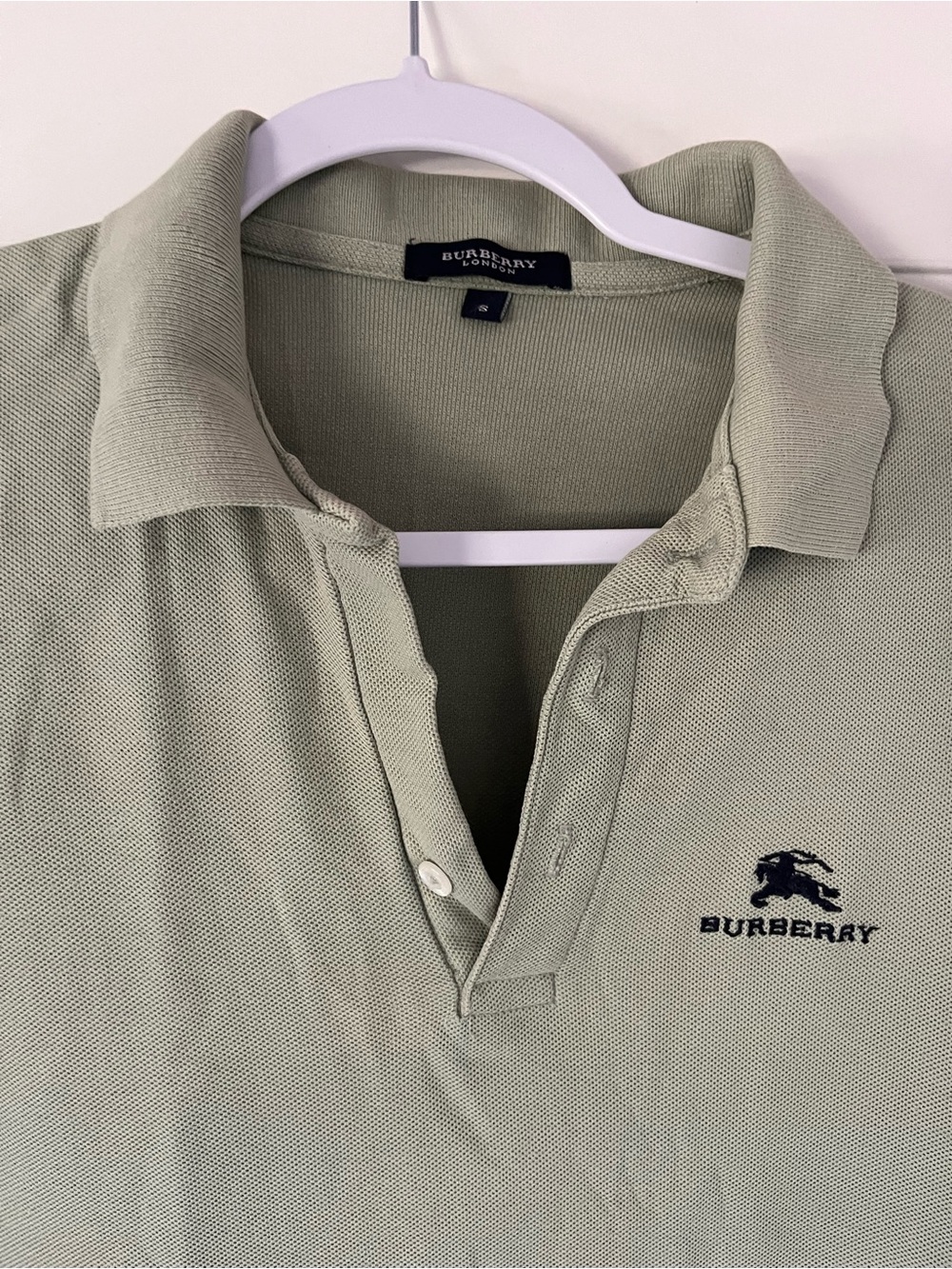 Burberry Light Sage Green Men's Polo with Embroidered Logo